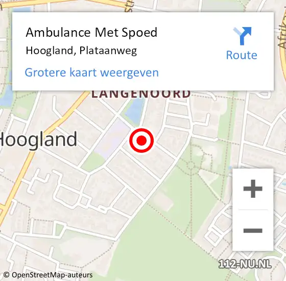 Locatie op kaart van de 112 melding: Ambulance Met Spoed Naar Hoogland, Plataanweg op 28 juni 2018 08:58