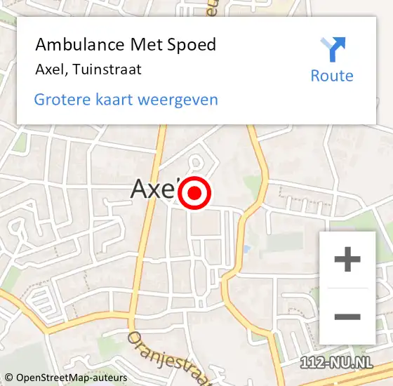 Locatie op kaart van de 112 melding: Ambulance Met Spoed Naar Axel, Tuinstraat op 28 juni 2018 08:59