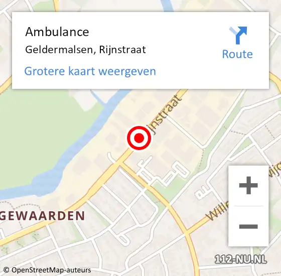 Locatie op kaart van de 112 melding: Ambulance Geldermalsen, Rijnstraat op 28 juni 2018 09:06