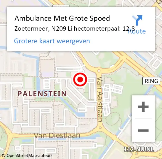 Locatie op kaart van de 112 melding: Ambulance Met Grote Spoed Naar Zoetermeer, A12 Li hectometerpaal: 12,9 op 28 juni 2018 09:10