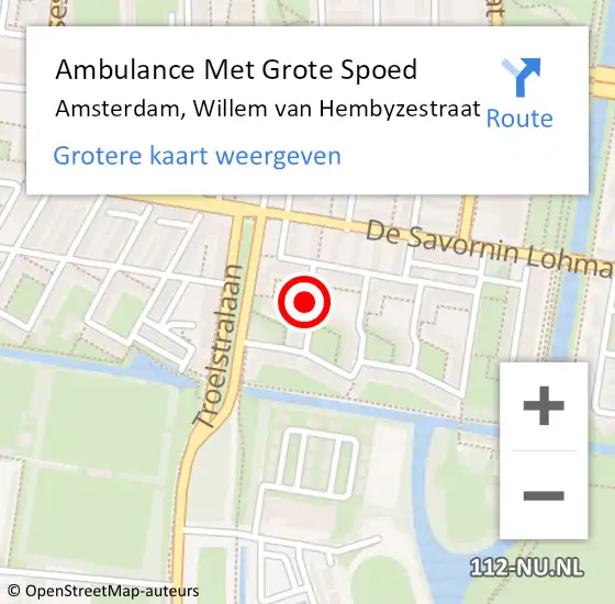 Locatie op kaart van de 112 melding: Ambulance Met Grote Spoed Naar Amsterdam, Willem van Hembyzestraat op 28 juni 2018 09:23