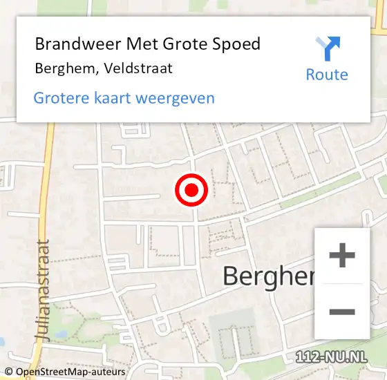 Locatie op kaart van de 112 melding: Brandweer Met Grote Spoed Naar Berghem, Veldstraat op 28 juni 2018 10:33