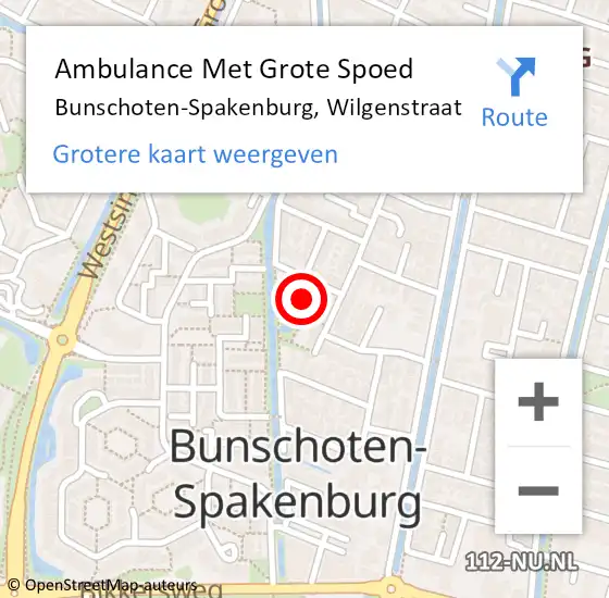 Locatie op kaart van de 112 melding: Ambulance Met Grote Spoed Naar Bunschoten-Spakenburg, Wilgenstraat op 28 juni 2018 10:38
