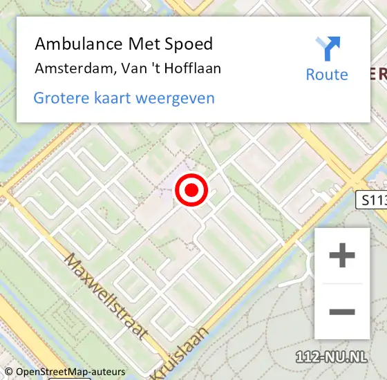 Locatie op kaart van de 112 melding: Ambulance Met Spoed Naar Amsterdam, Van 't Hofflaan op 28 juni 2018 10:52