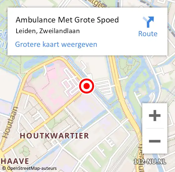 Locatie op kaart van de 112 melding: Ambulance Met Grote Spoed Naar Leiden, Zweilandlaan op 28 juni 2018 11:12