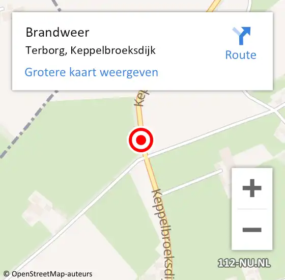 Locatie op kaart van de 112 melding: Brandweer Terborg, Keppelbroeksdijk op 28 juni 2018 11:31