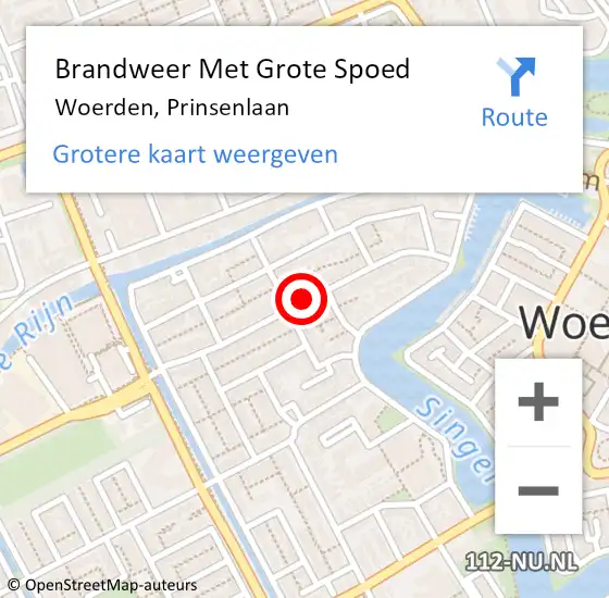 Locatie op kaart van de 112 melding: Brandweer Met Grote Spoed Naar Woerden, Prinsenlaan op 28 juni 2018 12:19