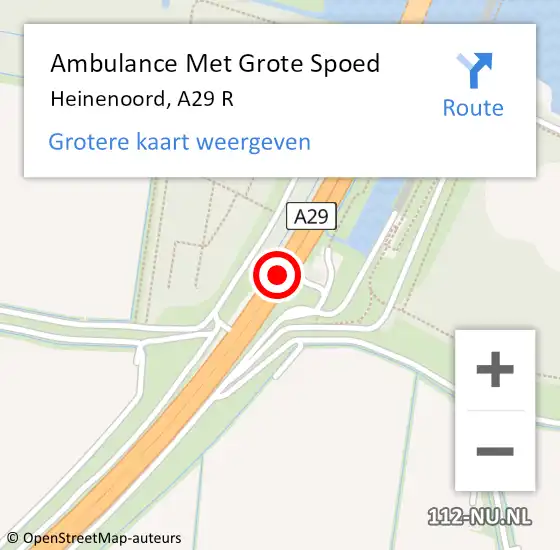 Locatie op kaart van de 112 melding: Ambulance Met Grote Spoed Naar Heinenoord, A29 R op 28 juni 2018 12:56