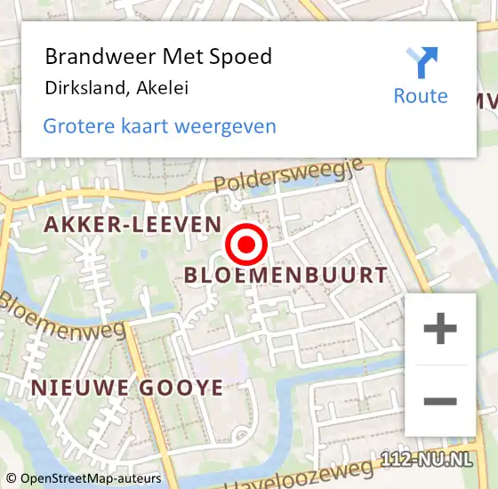 Locatie op kaart van de 112 melding: Brandweer Met Spoed Naar Dirksland, Akelei op 28 juni 2018 12:58