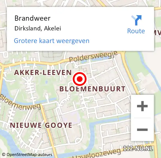 Locatie op kaart van de 112 melding: Brandweer Dirksland, Akelei op 28 juni 2018 13:01