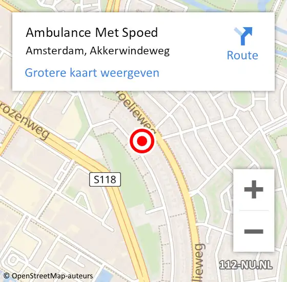 Locatie op kaart van de 112 melding: Ambulance Met Spoed Naar Amsterdam, Akkerwindeweg op 28 juni 2018 14:30