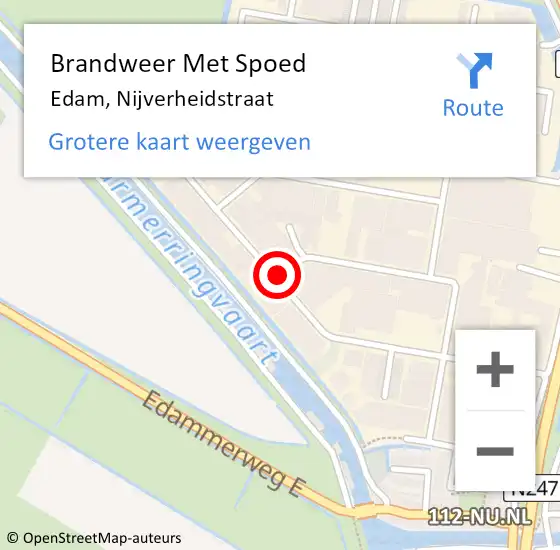 Locatie op kaart van de 112 melding: Brandweer Met Spoed Naar Edam, Nijverheidstraat op 28 juni 2018 14:47