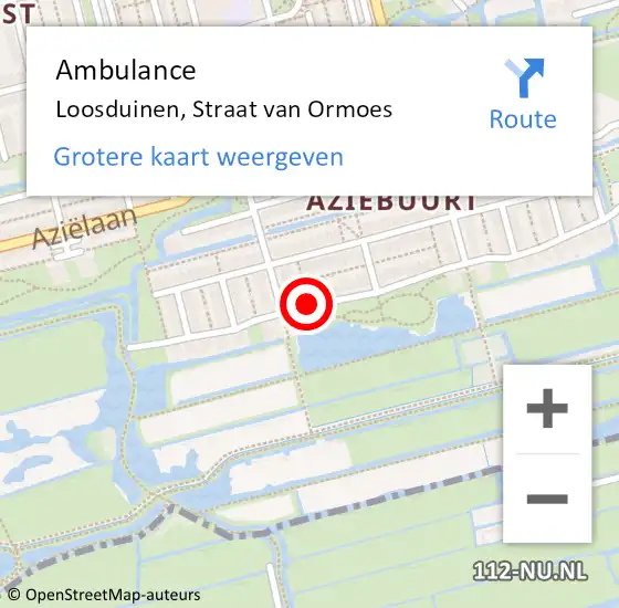 Locatie op kaart van de 112 melding: Ambulance Loosduinen, Straat van Ormoes op 28 juni 2018 18:02