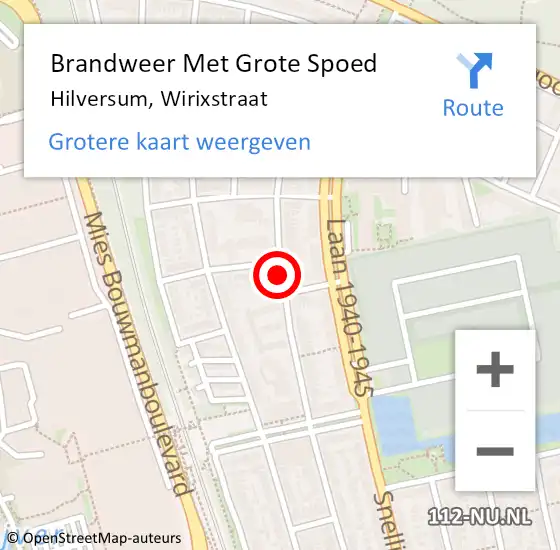 Locatie op kaart van de 112 melding: Brandweer Met Grote Spoed Naar Hilversum, Wirixstraat op 28 juni 2018 19:39