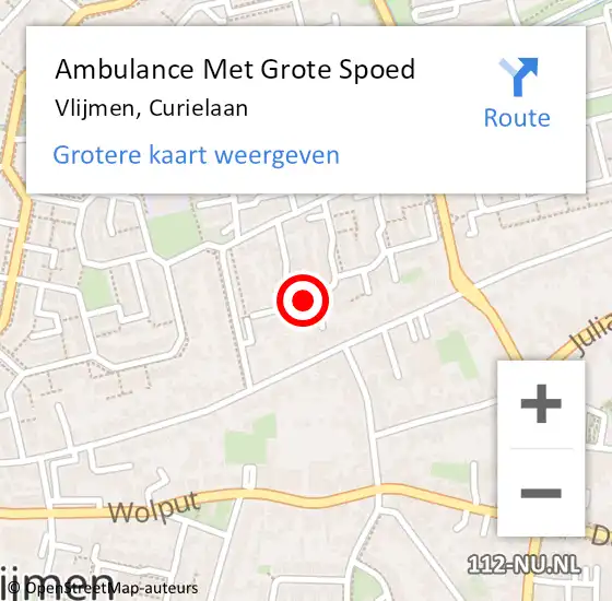 Locatie op kaart van de 112 melding: Ambulance Met Grote Spoed Naar Vlijmen, Curielaan op 1 maart 2014 03:54