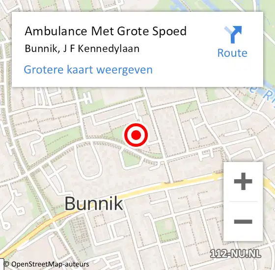 Locatie op kaart van de 112 melding: Ambulance Met Grote Spoed Naar Bunnik, J F Kennedylaan op 28 juni 2018 23:24
