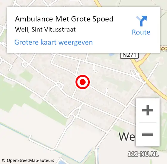 Locatie op kaart van de 112 melding: Ambulance Met Grote Spoed Naar Well, Sint Vitusstraat op 29 juni 2018 00:57