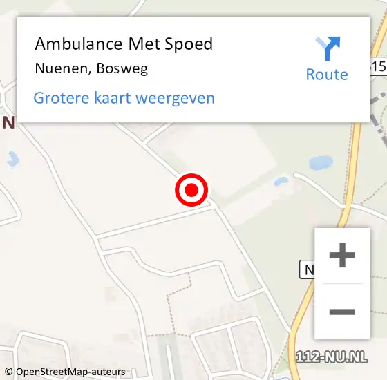 Locatie op kaart van de 112 melding: Ambulance Met Spoed Naar Nuenen, Bosweg op 29 juni 2018 07:16