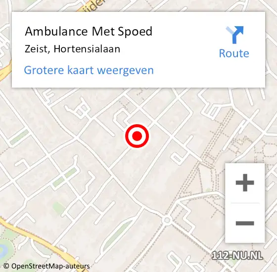 Locatie op kaart van de 112 melding: Ambulance Met Spoed Naar Zeist, Hortensialaan op 29 juni 2018 08:51