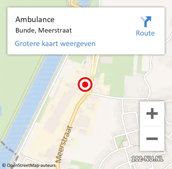 Locatie op kaart van de 112 melding: Ambulance Bunde, Meerstraat op 1 maart 2014 05:16