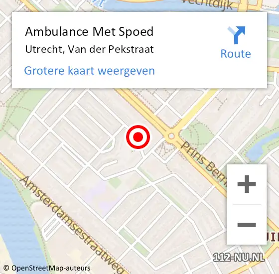 Locatie op kaart van de 112 melding: Ambulance Met Spoed Naar Utrecht, Van der Pekstraat op 29 juni 2018 09:57