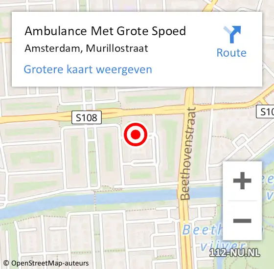 Locatie op kaart van de 112 melding: Ambulance Met Grote Spoed Naar Amsterdam, Murillostraat op 29 juni 2018 12:05