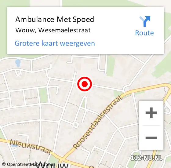 Locatie op kaart van de 112 melding: Ambulance Met Spoed Naar Wouw, Wesemaelestraat op 29 juni 2018 12:33