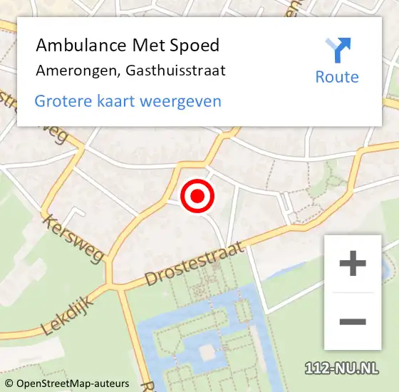 Locatie op kaart van de 112 melding: Ambulance Met Spoed Naar Amerongen, Gasthuisstraat op 29 juni 2018 12:52