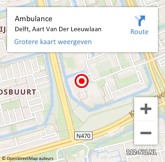 Locatie op kaart van de 112 melding: Ambulance Delft, Aart Van Der Leeuwlaan op 29 juni 2018 13:28