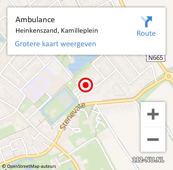 Locatie op kaart van de 112 melding: Ambulance Heinkenszand, Kamilleplein op 29 juni 2018 15:24