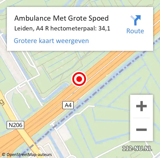 Locatie op kaart van de 112 melding: Ambulance Met Grote Spoed Naar Leiden, A4 R hectometerpaal: 33,1 op 29 juni 2018 16:13