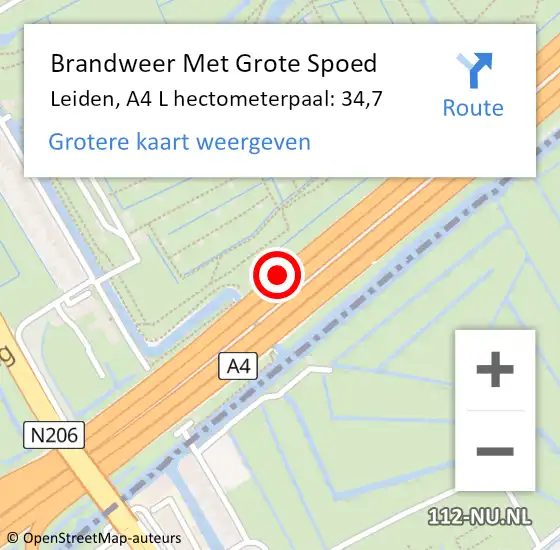 Locatie op kaart van de 112 melding: Brandweer Met Grote Spoed Naar Leiden, A4 R hectometerpaal: 33,1 op 29 juni 2018 16:14