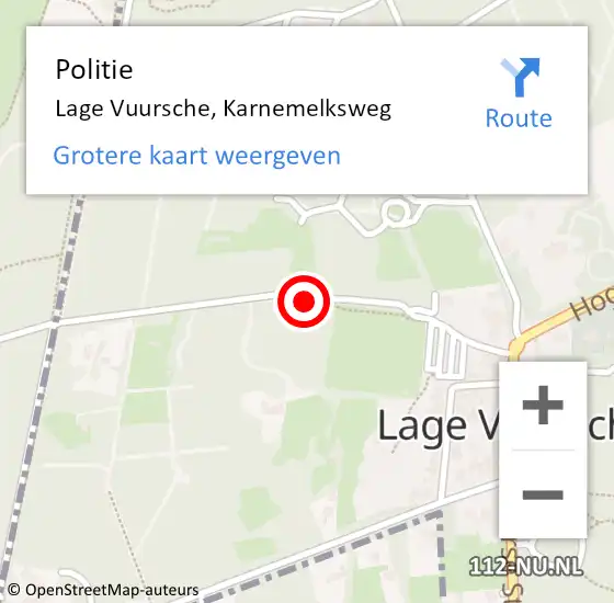 Locatie op kaart van de 112 melding: Politie Lage Vuursche, Karnemelksweg op 29 juni 2018 17:08