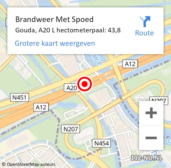 Locatie op kaart van de 112 melding: Brandweer Met Spoed Naar Gouda, A20 L hectometerpaal: 47,0 op 29 juni 2018 17:37