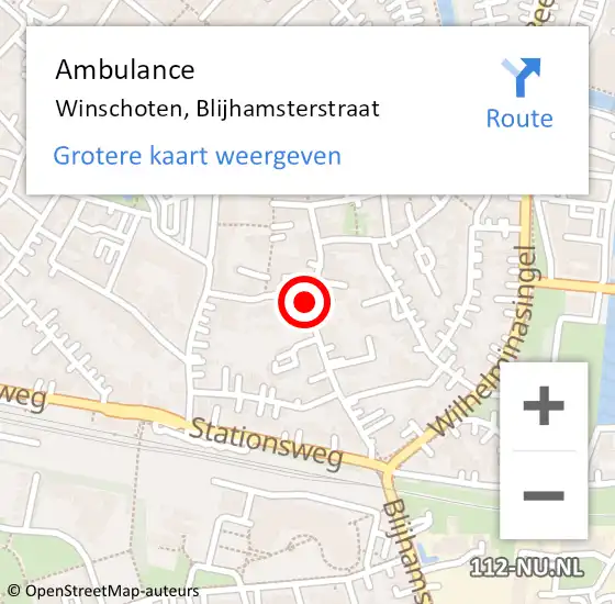 Locatie op kaart van de 112 melding: Ambulance Winschoten, Blijhamsterstraat op 29 juni 2018 18:24