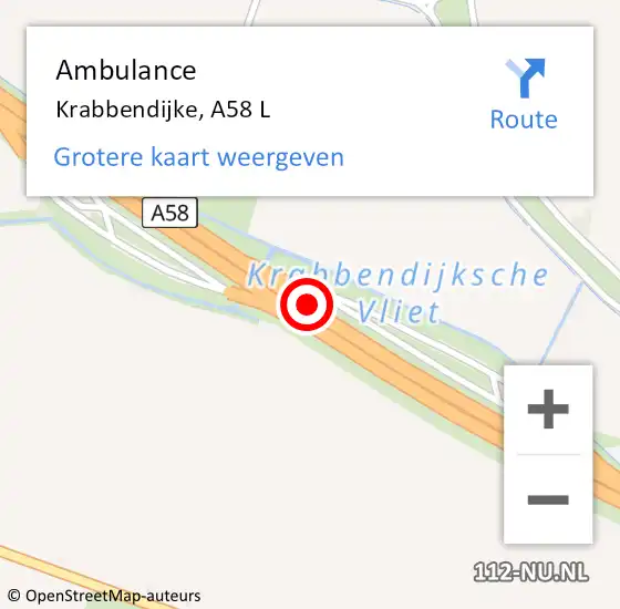 Locatie op kaart van de 112 melding: Ambulance Krabbendijke, A58 L op 29 juni 2018 19:02