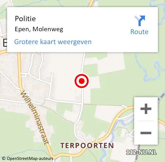 Locatie op kaart van de 112 melding: Politie Epen, Molenweg op 29 juni 2018 19:22