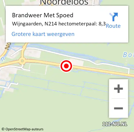 Locatie op kaart van de 112 melding: Brandweer Met Spoed Naar Ottoland, N214 hectometerpaal: 14,7 op 29 juni 2018 21:05