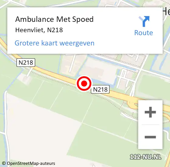 Locatie op kaart van de 112 melding: Ambulance Met Spoed Naar Heenvliet, N218 op 29 juni 2018 21:18