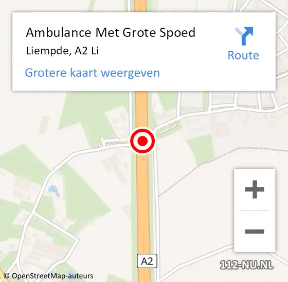 Locatie op kaart van de 112 melding: Ambulance Met Grote Spoed Naar Liempde, A2 Li op 29 juni 2018 21:29