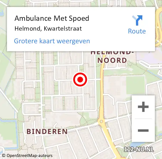 Locatie op kaart van de 112 melding: Ambulance Met Spoed Naar Helmond, Kwartelstraat op 29 juni 2018 22:12