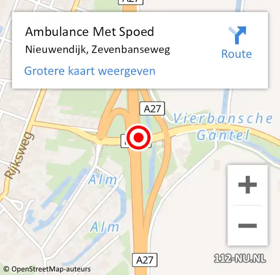 Locatie op kaart van de 112 melding: Ambulance Met Spoed Naar Nieuwendijk, Zevenbanseweg op 29 juni 2018 23:11