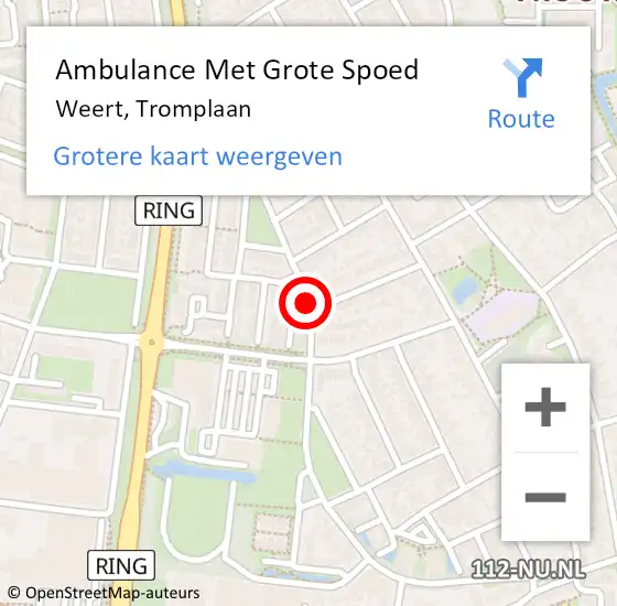 Locatie op kaart van de 112 melding: Ambulance Met Grote Spoed Naar Weert, Tromplaan op 30 juni 2018 08:45
