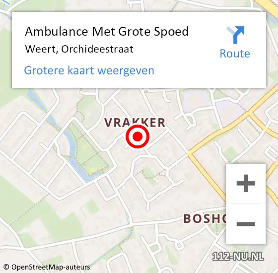 Locatie op kaart van de 112 melding: Ambulance Met Grote Spoed Naar Weert, Orchideestraat op 30 juni 2018 09:40