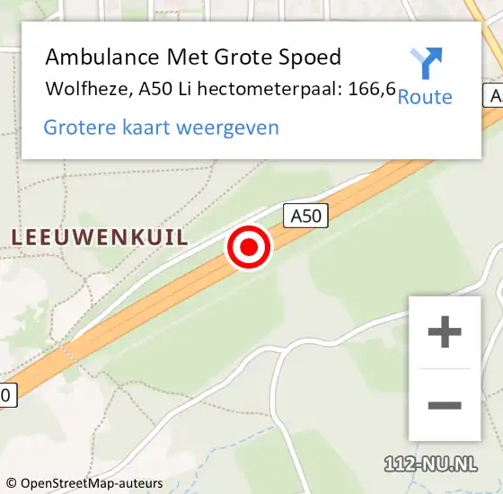 Locatie op kaart van de 112 melding: Ambulance Met Grote Spoed Naar Wolfheze, A50 Li hectometerpaal: 166,8 op 30 juni 2018 10:50