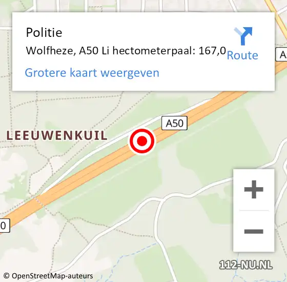 Locatie op kaart van de 112 melding: Politie Wolfheze, A50 Li op 30 juni 2018 10:58