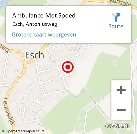 Locatie op kaart van de 112 melding: Ambulance Met Spoed Naar Esch, Antoniusweg op 30 juni 2018 10:59