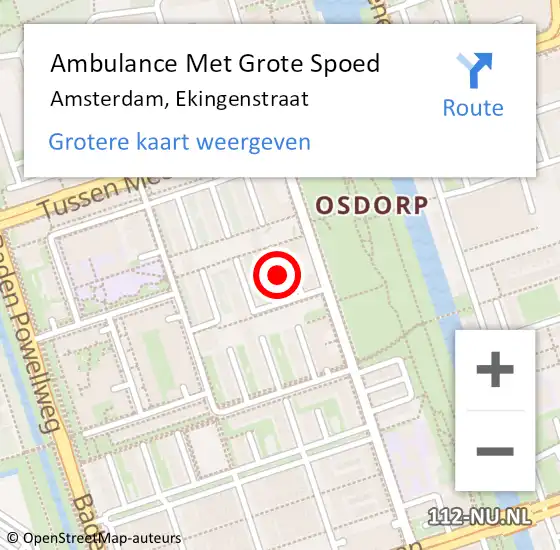 Locatie op kaart van de 112 melding: Ambulance Met Grote Spoed Naar Amsterdam, Ekingenstraat op 30 juni 2018 11:38