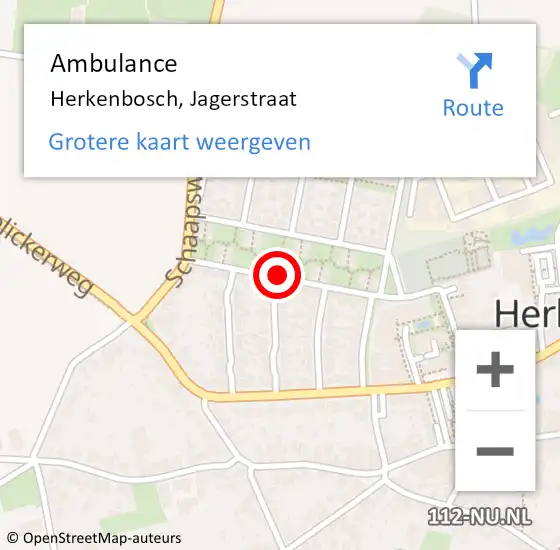 Locatie op kaart van de 112 melding: Ambulance Herkenbosch, Jagerstraat op 30 juni 2018 12:28