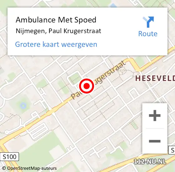 Locatie op kaart van de 112 melding: Ambulance Met Spoed Naar Nijmegen, Paul Krugerstraat op 30 juni 2018 12:54
